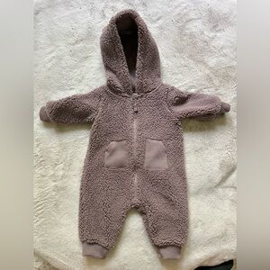 Carter’s Brown Sherpa Romper Pockets Bear Hooded 3M